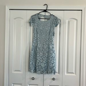Lulus Romance Language open back light blue lace dress